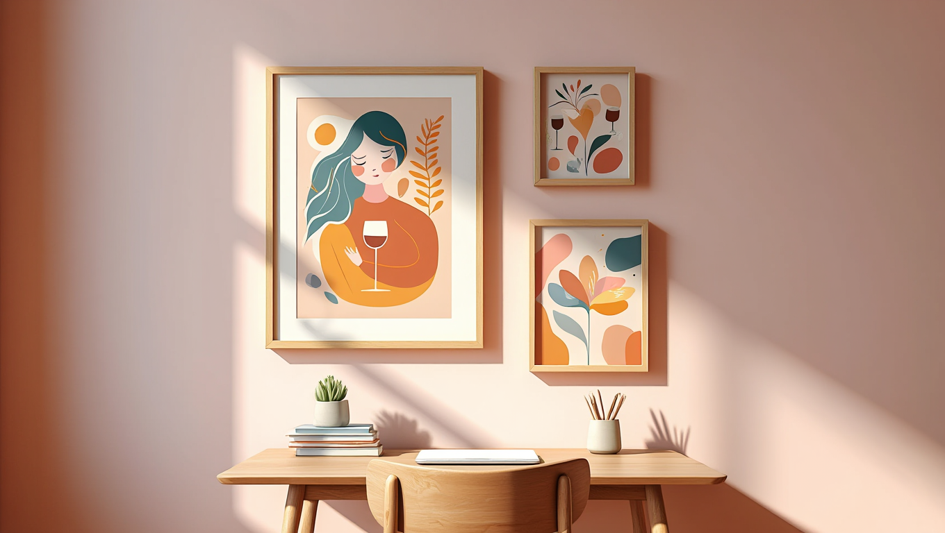 Boho Chic – Set of 3 Abstract Girl & Wine Prints