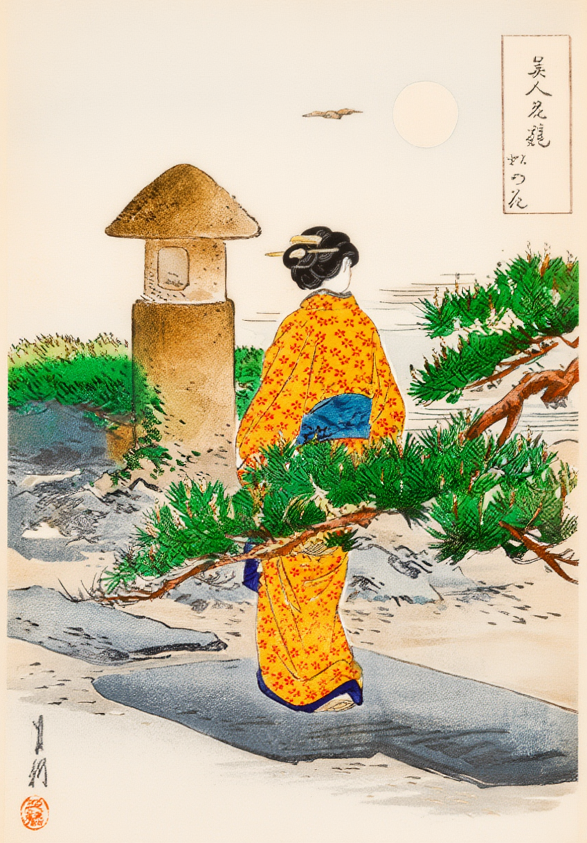 Full Moon and Pine Tree by Ogata Gekko – Japanese Ukiyo-e Art Print