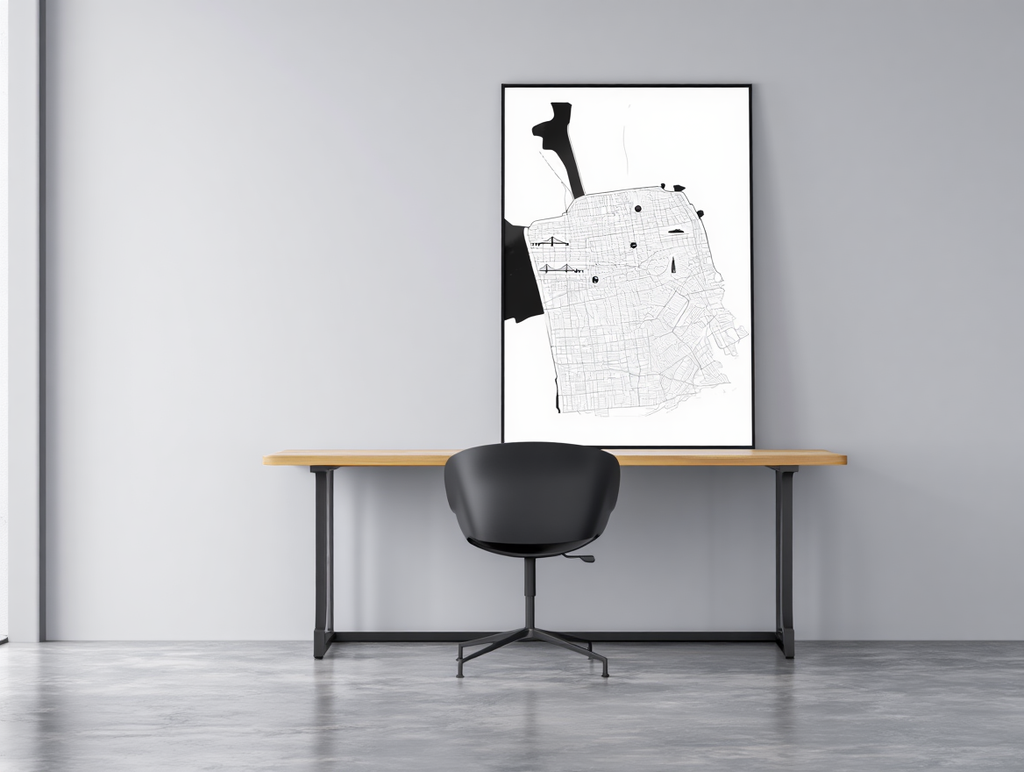 San Francisco City Map Poster – Minimalist Black & White Urban Wall Art Print