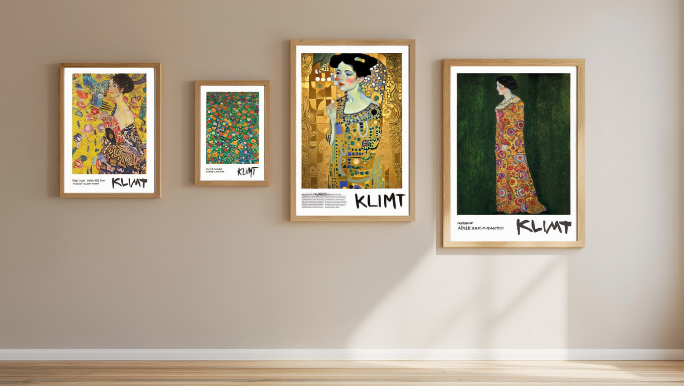 Gustav Klimt – 4 Elegant Golden Wall Art Prints | Classic Gallery Wall Décor for Living Room, Bedroom & Office