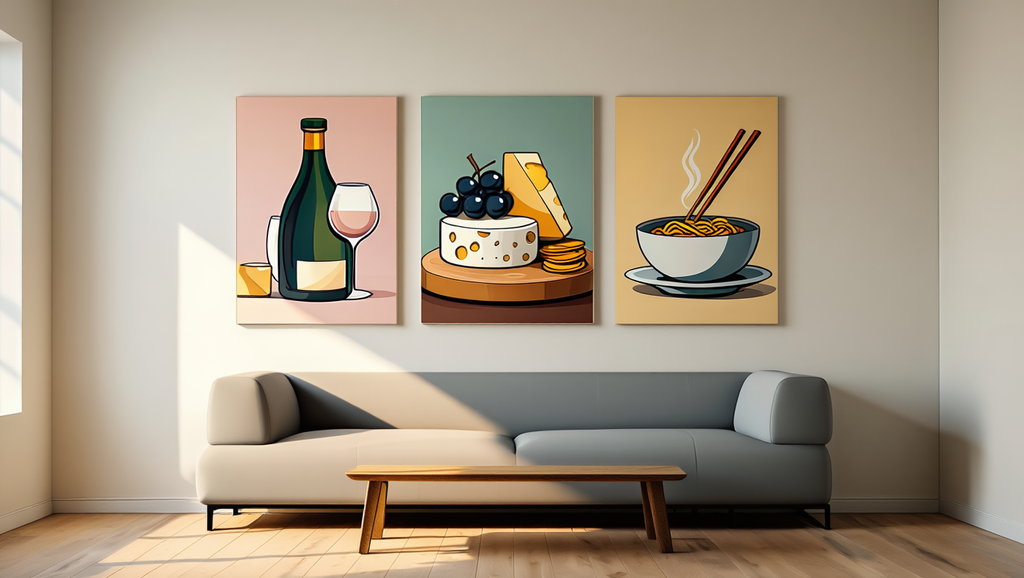 Wine & Cheese Noodles Art Living Room - Set of 3