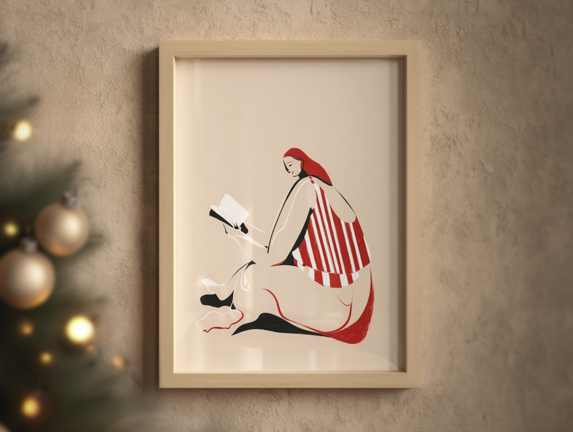 Woman Sitting Reading – Striped Print
