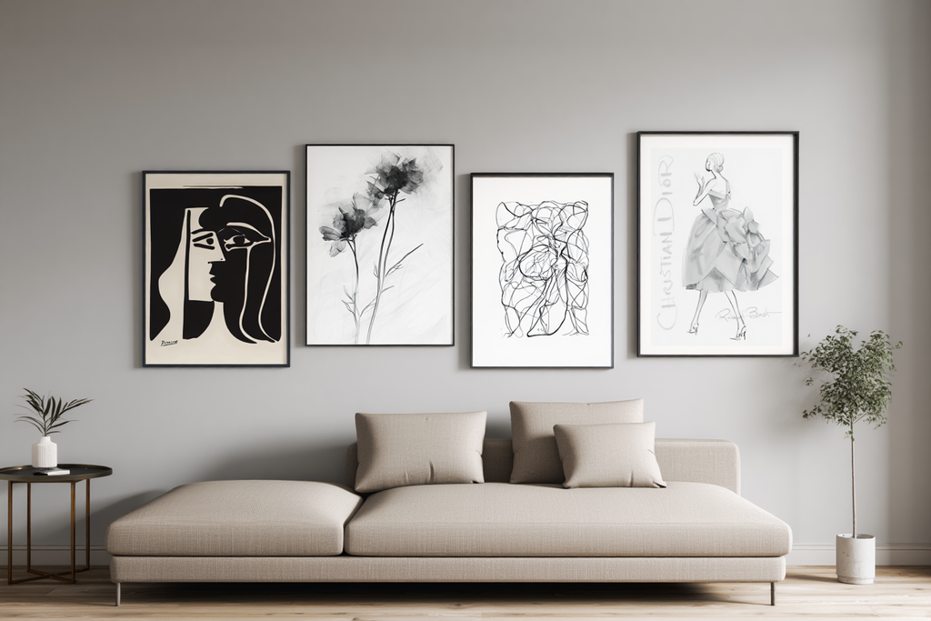 Elegant Abstract Feminine Line Art – 4 Black & White Prints