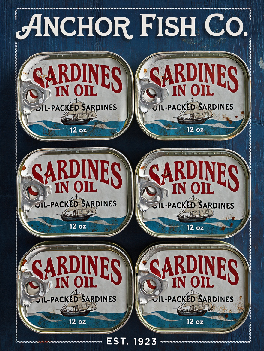 4 Retro Seafood Posters – Vintage Fish Can Wall Art Prints