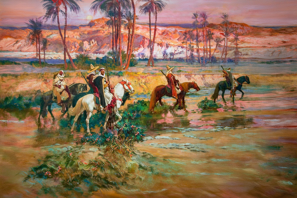 Fording the Stream, Algeria – Frederick Arthur Bridgman Poster | Orientalist Landscape & Daily Life Art Print