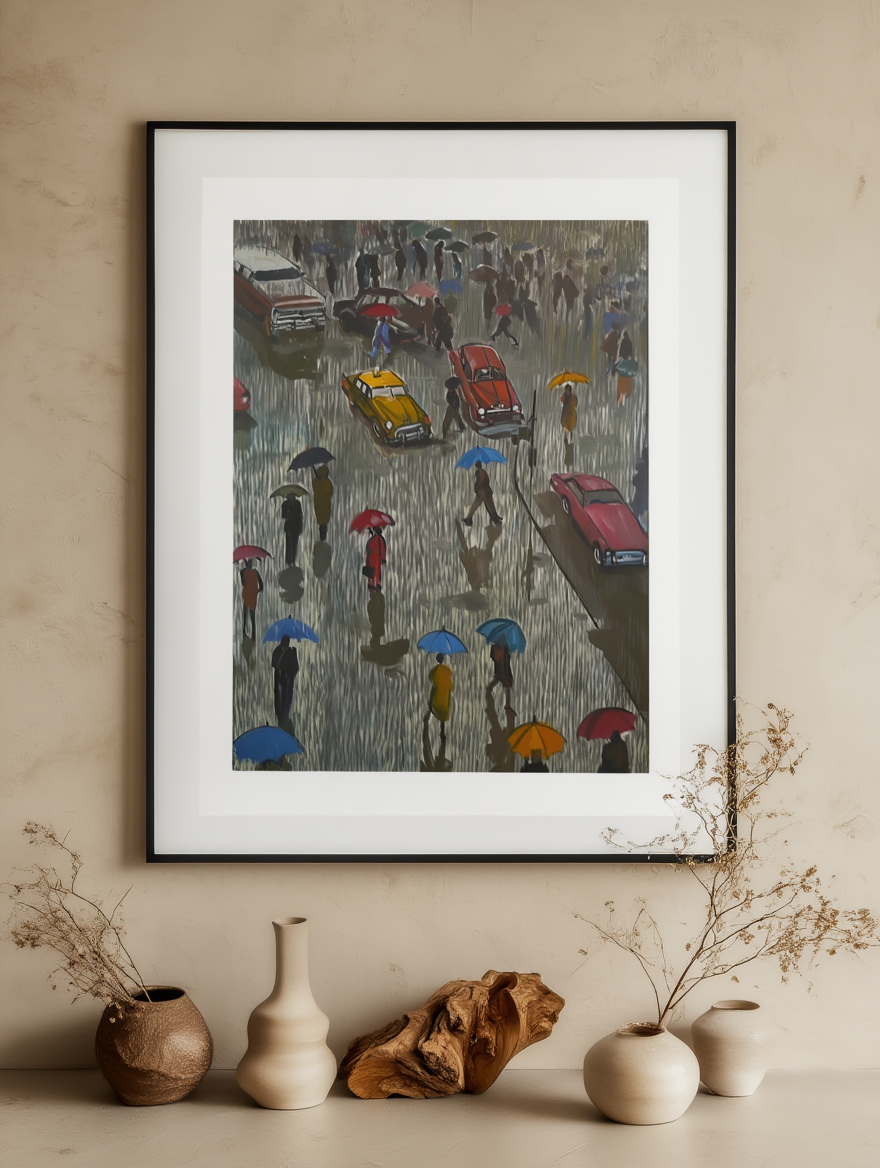 Urban Rainfall – Modern Minimalist Cityscape Art Print