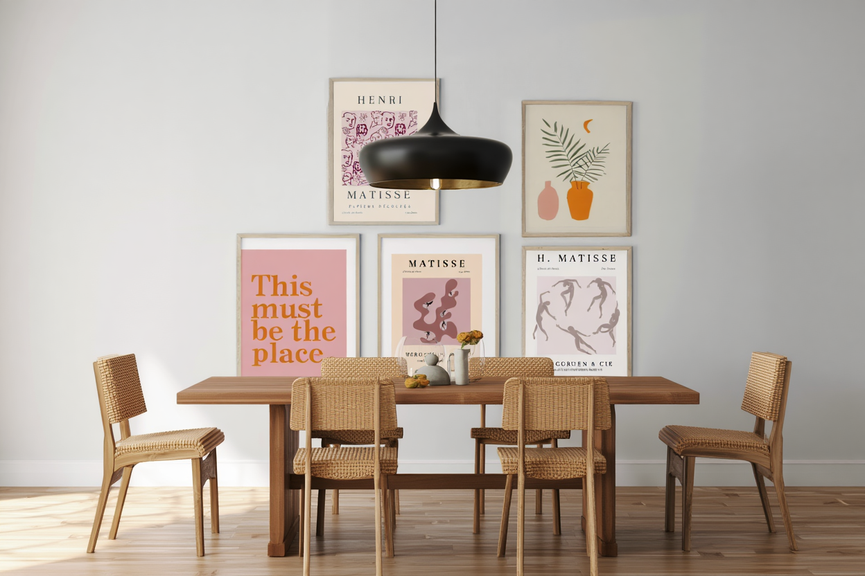 Matisse-Inspired Boho Wall Art Set — 5 Minimalist Abstract Prints in Pink Tones, Aesthetic Posters for Living Room or Bedroom Decor