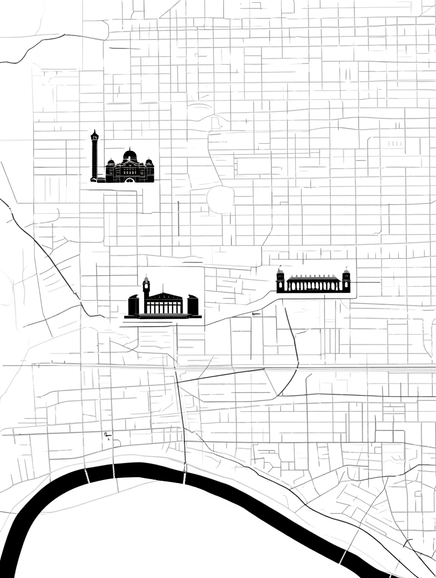 Melbourne City Map Poster – Black and White Minimalist Wall Art Print