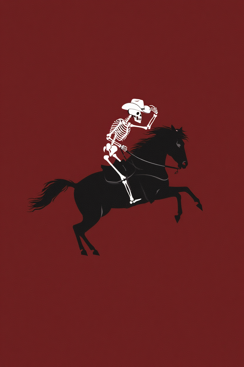 Skeleton Riding Dark Horse –  Art Print