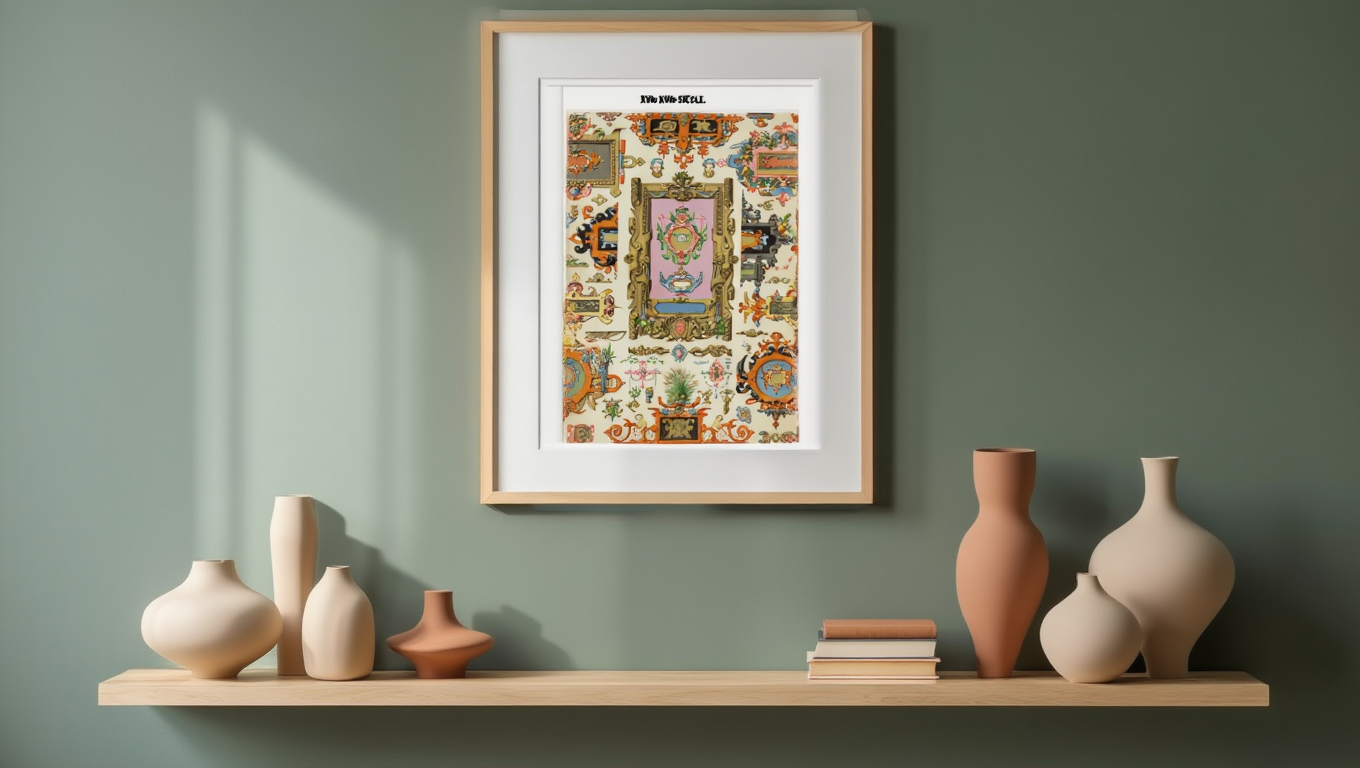 Illustration from L’Ornement Polychrome "XVI XVII" by Auguste Racinet – Vintage French Decorative Art Print