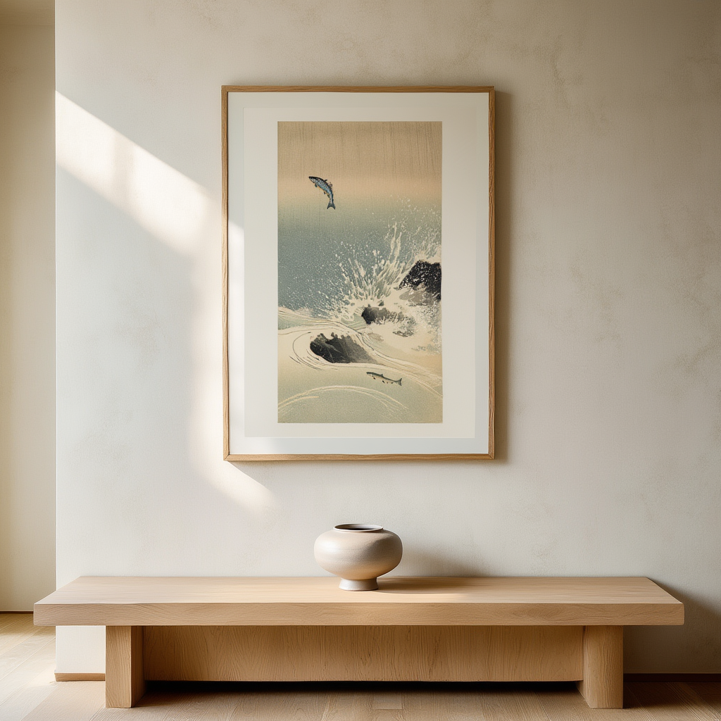 Ohara Koson - Plakat med springende laks