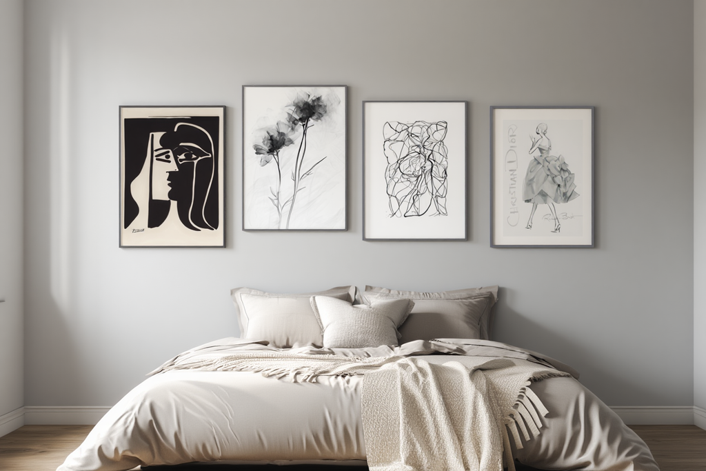 Elegant Abstract Feminine Line Art – 4 Black & White Prints