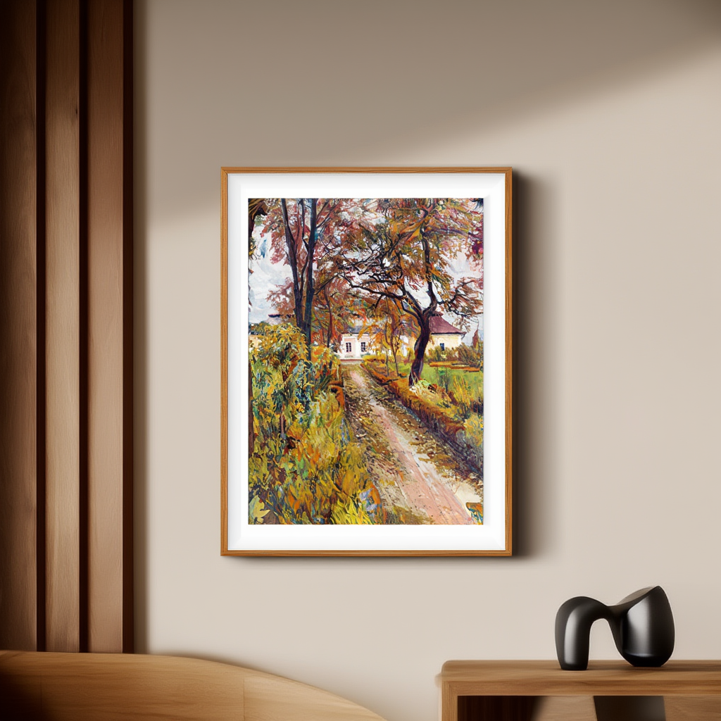 Manor House in Autumn by Stanisław Kamocki (1907) – Vintage Autumn Landscape Art Print