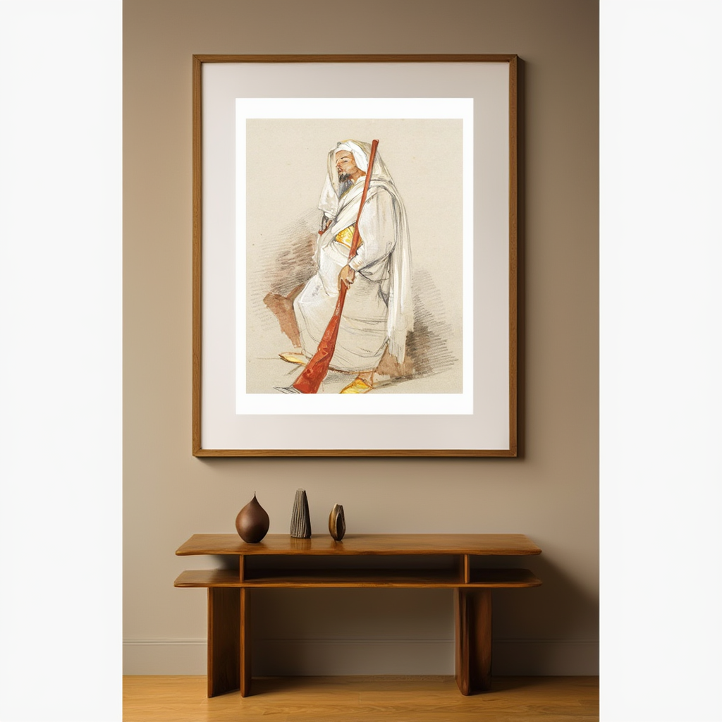 Study of a Man Wearing North African Dress by John Frederick Lewis – 19th-Century Orientalist Figurative Art Print