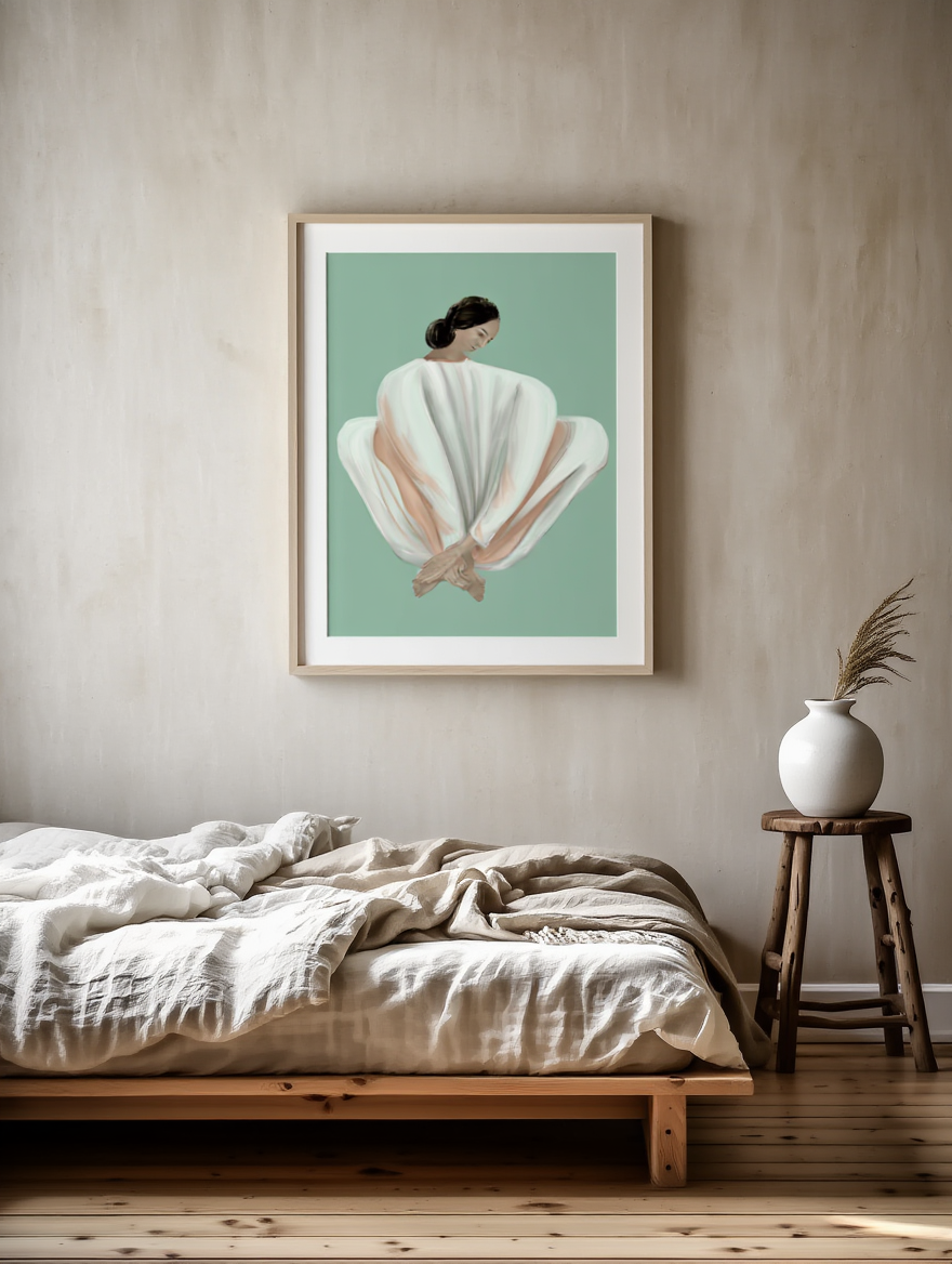 Woman in White and Peach – Art Print / Poster