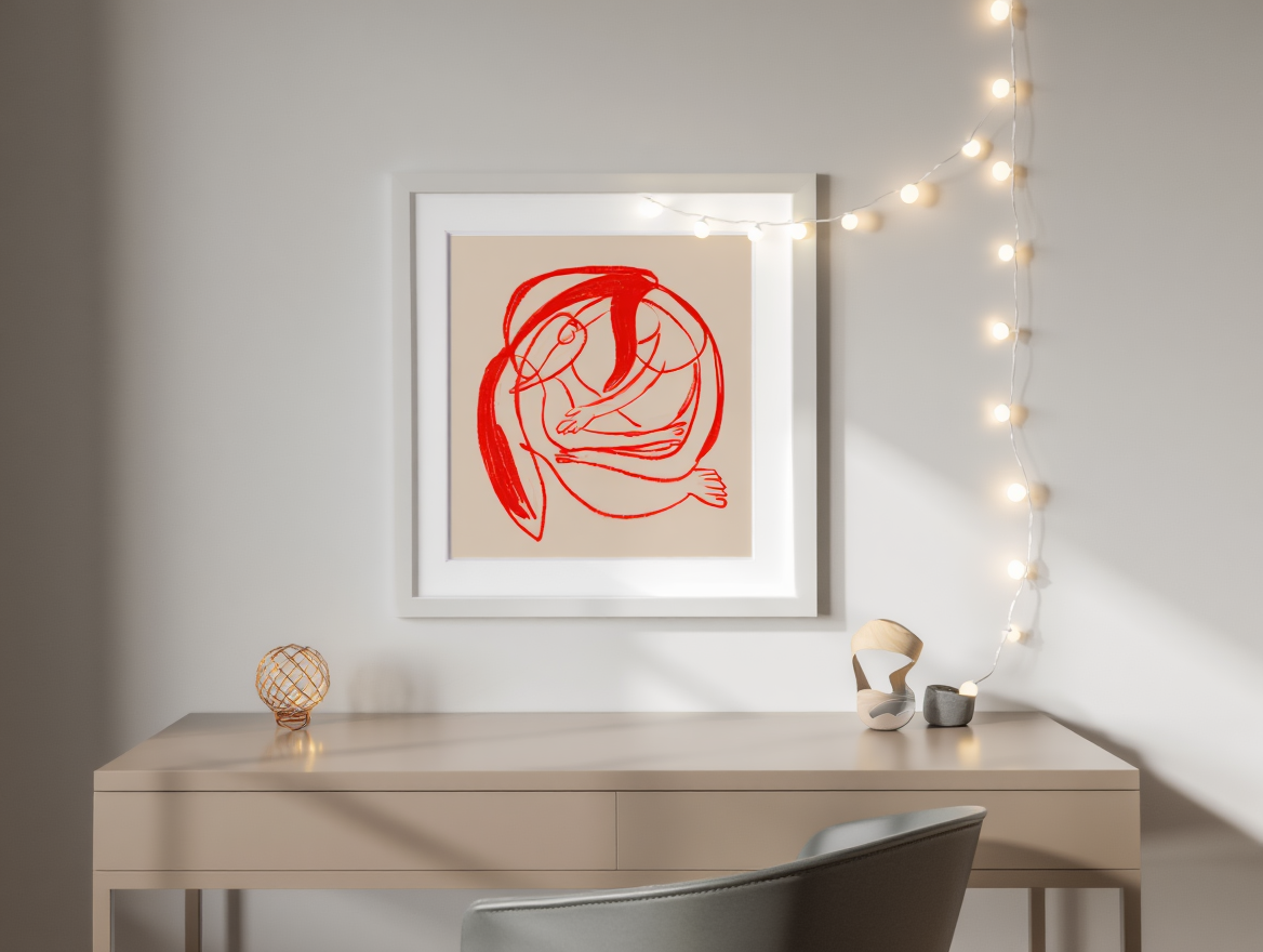 Red Embrace – Figurative Line Art Print
