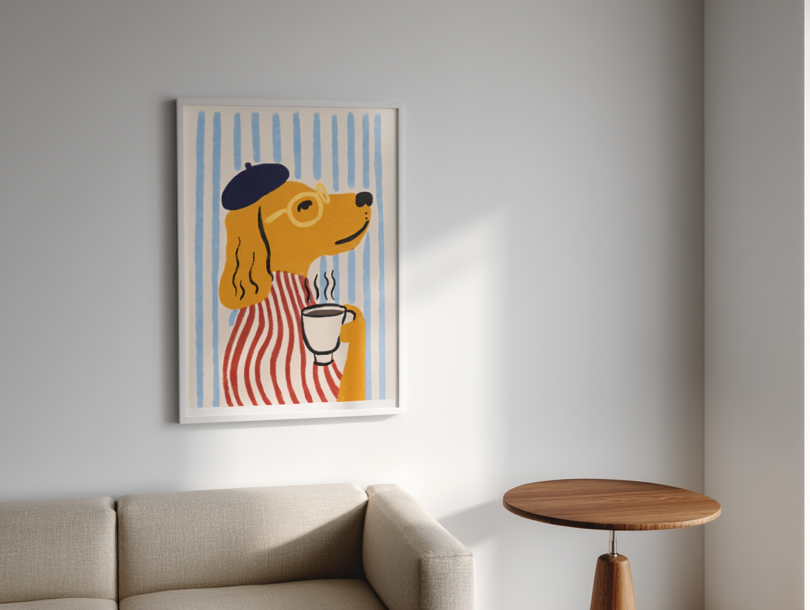 French Golden Retriever – Dog Holding Coffee Print
