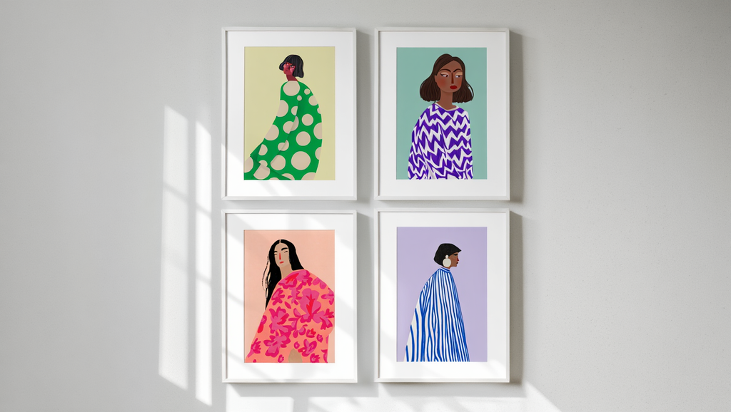 4 Geometric Retro Women Prints – Colorful Modern Wall Art