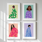 4 Geometric Retro Women Prints – Colorful Modern Wall Art - Hakyarts