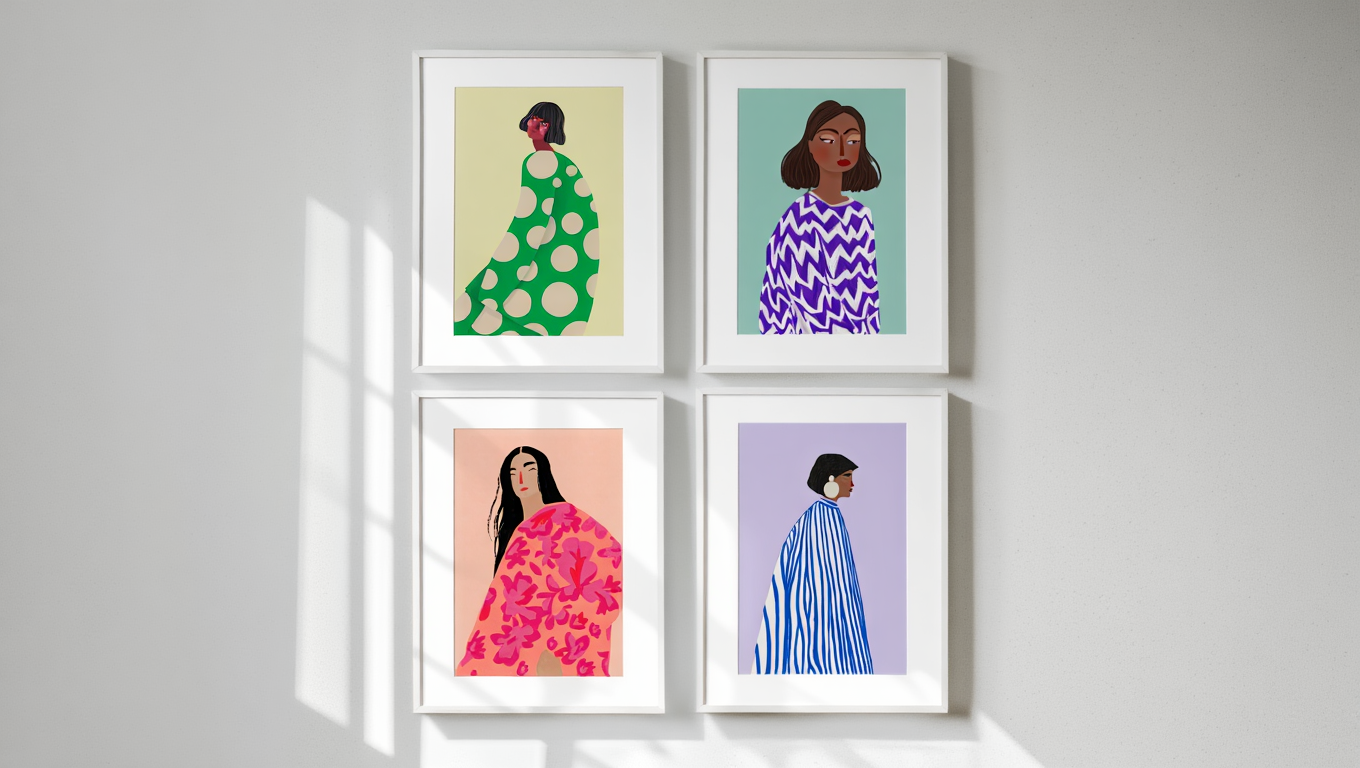 4 Geometric Retro Women Prints – Colorful Modern Wall Art