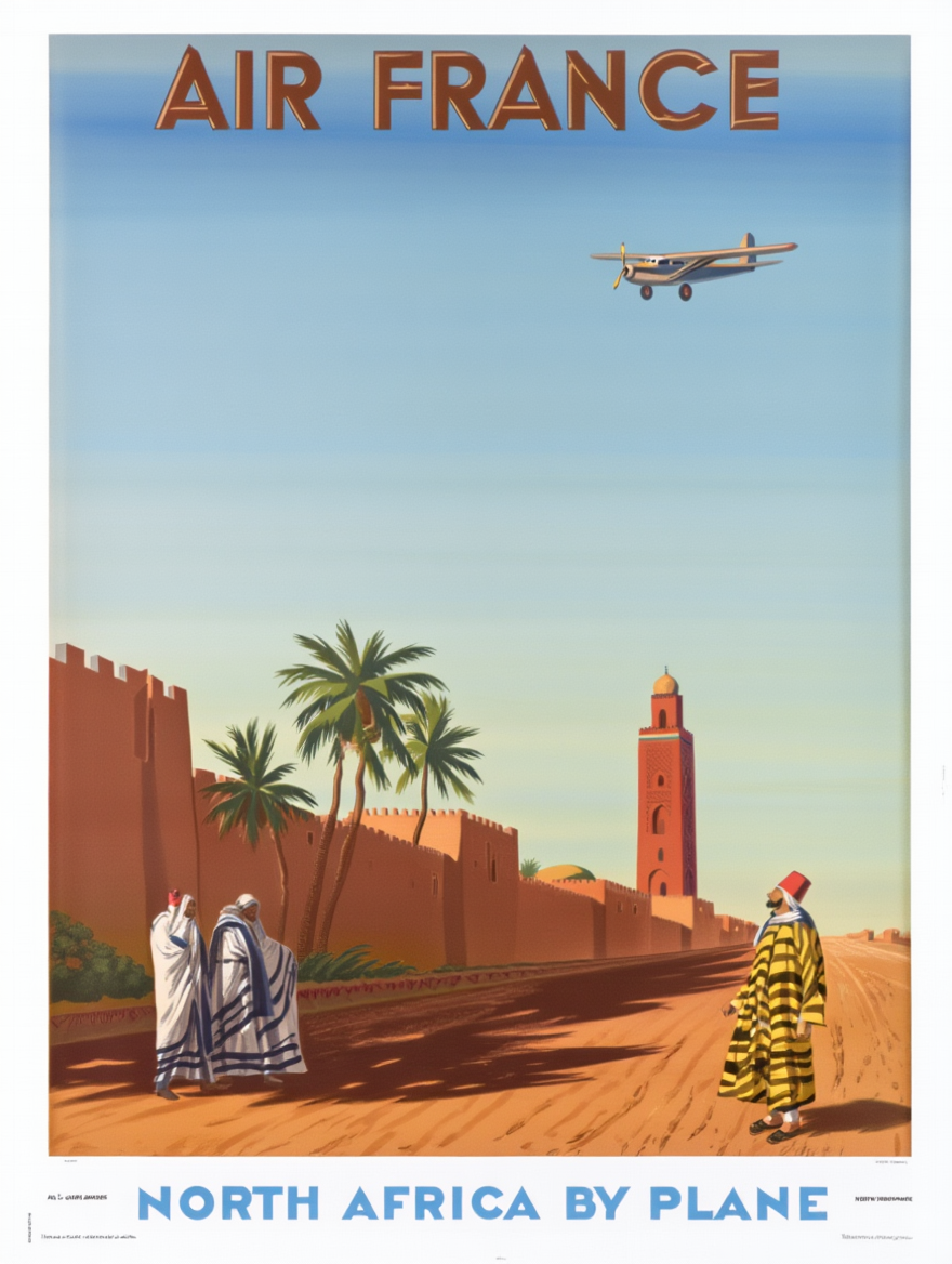 Vintage Air France Travel Poster – North Africa by Plane by Maurice Guiraud-Rivière, 1935