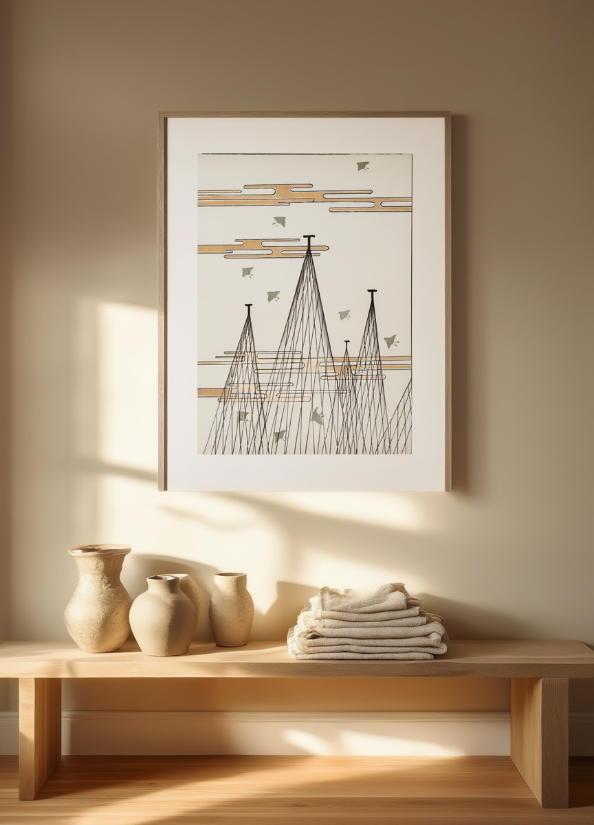 Skyscape with Birds Flying by Watanabe Seitei – Japanese Meiji Period Nature Art Print