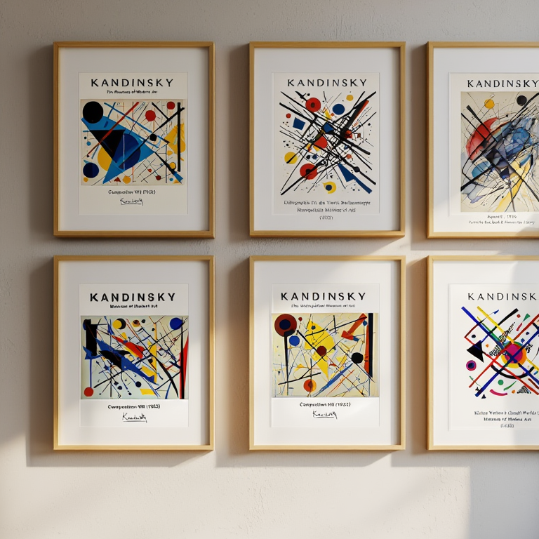 Kandinsky Geometric Abstract – 6 Modern Bauhaus Prints -Colorful Composition Gallery Wall Set for Living Room, Bedroom, or Office