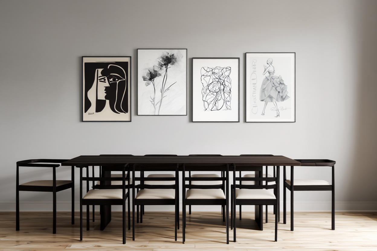 Elegant Abstract Feminine Line Art – 4 Black & White Prints