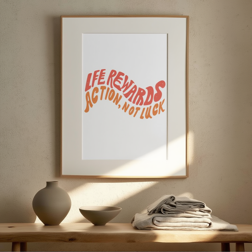 “Life Rewards Action, Not Luck” — Inspirational Typography Poster