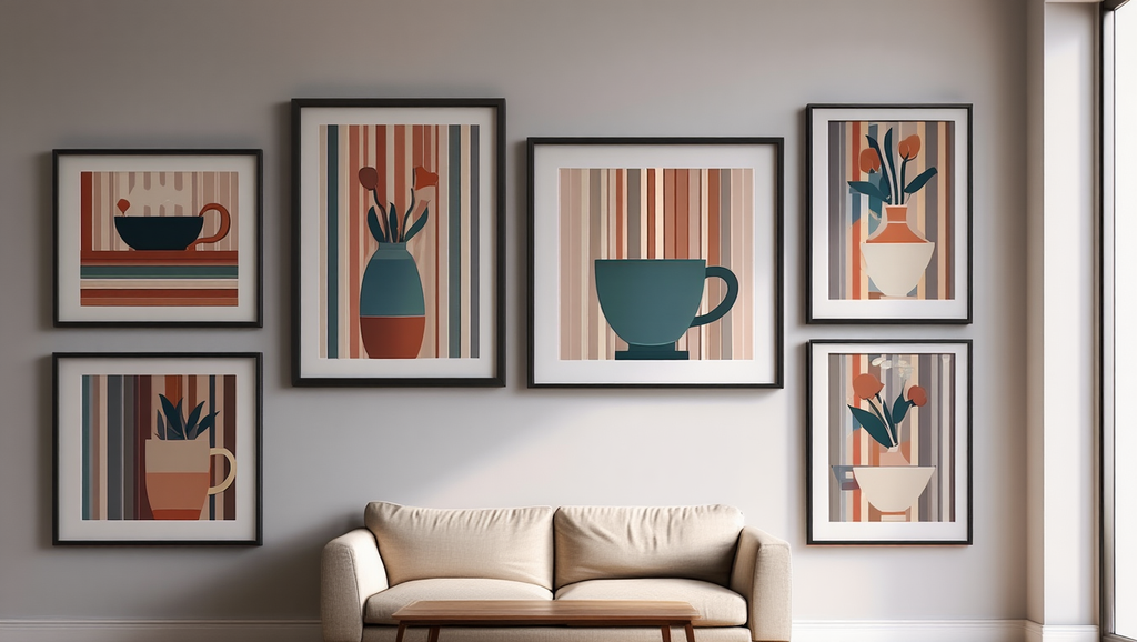 Striped Girl Coffee Art – Dining Room Set of 6 Prints