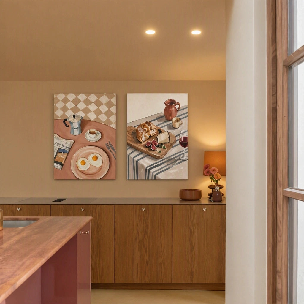 Set of 2 Canvas Prints – Figs & Co. Breakfast & Sunny Side Eggs | Contemporary Food Wall Art