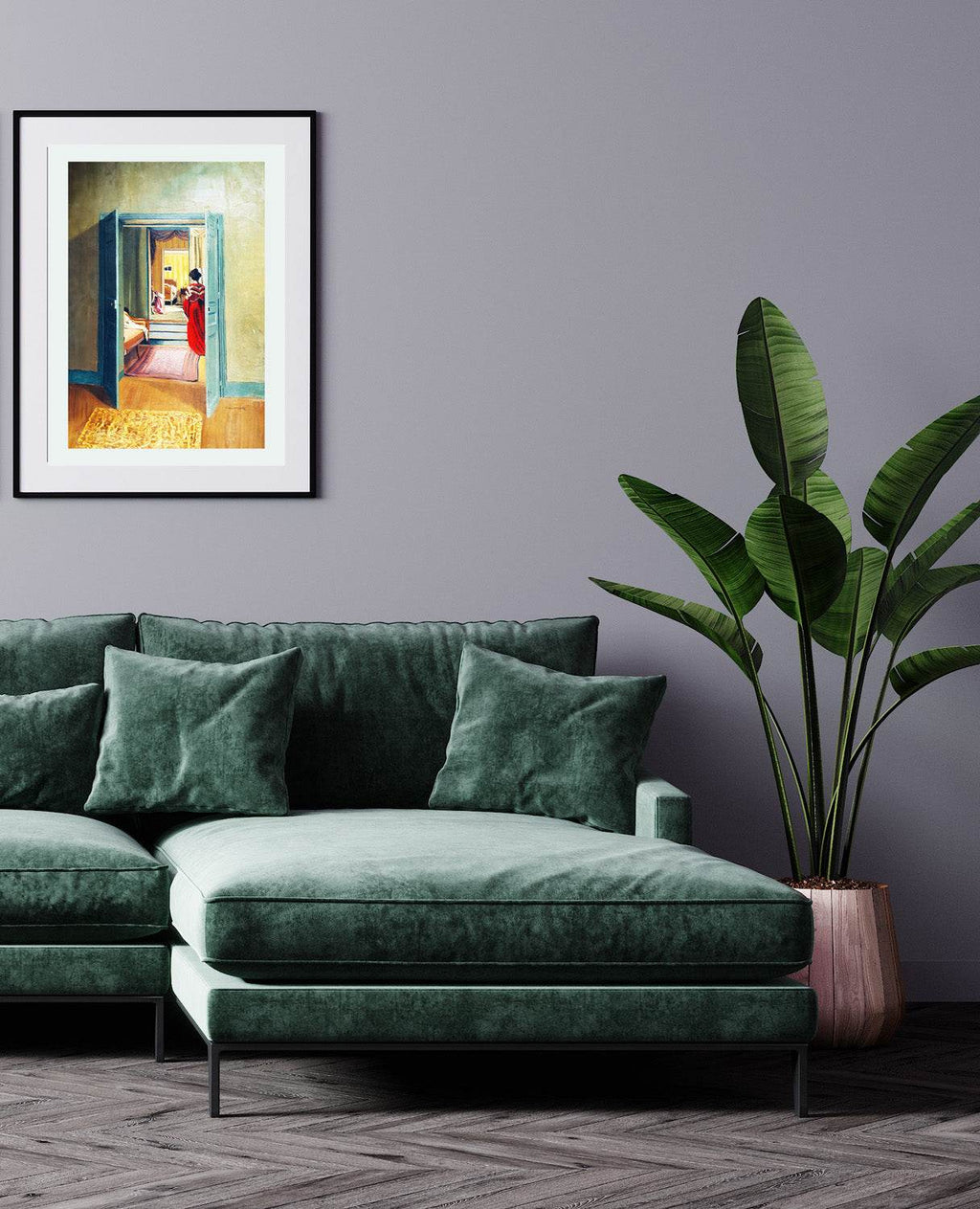 Intérieur avec femme en rouge de dos - Hakyarts