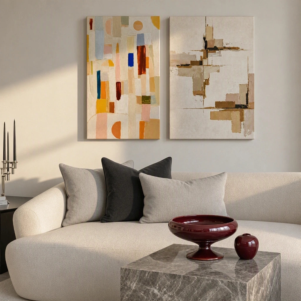 Set of 2 Canvas Prints – Oats Variation – Lost in the Sky & Contemporary Abstract Shapes | Modern Wall Art