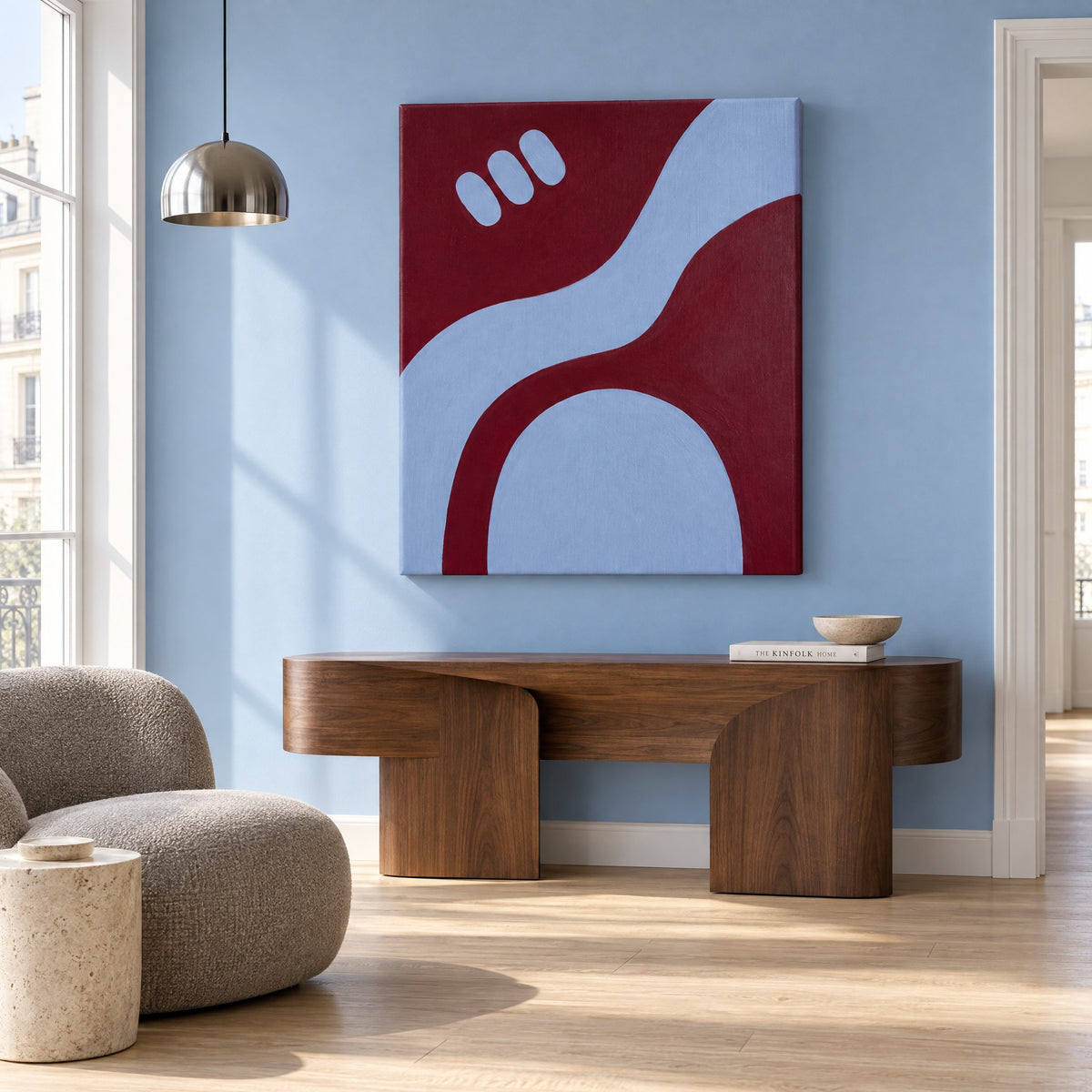 Canvas Print Geometric Burgundy and Blue Lines | Abstract Modern Wall Art