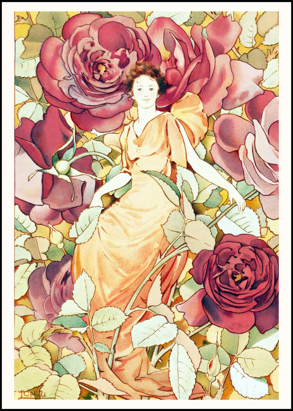 Laura Coombs Hills - Woman Enframed in Flowers