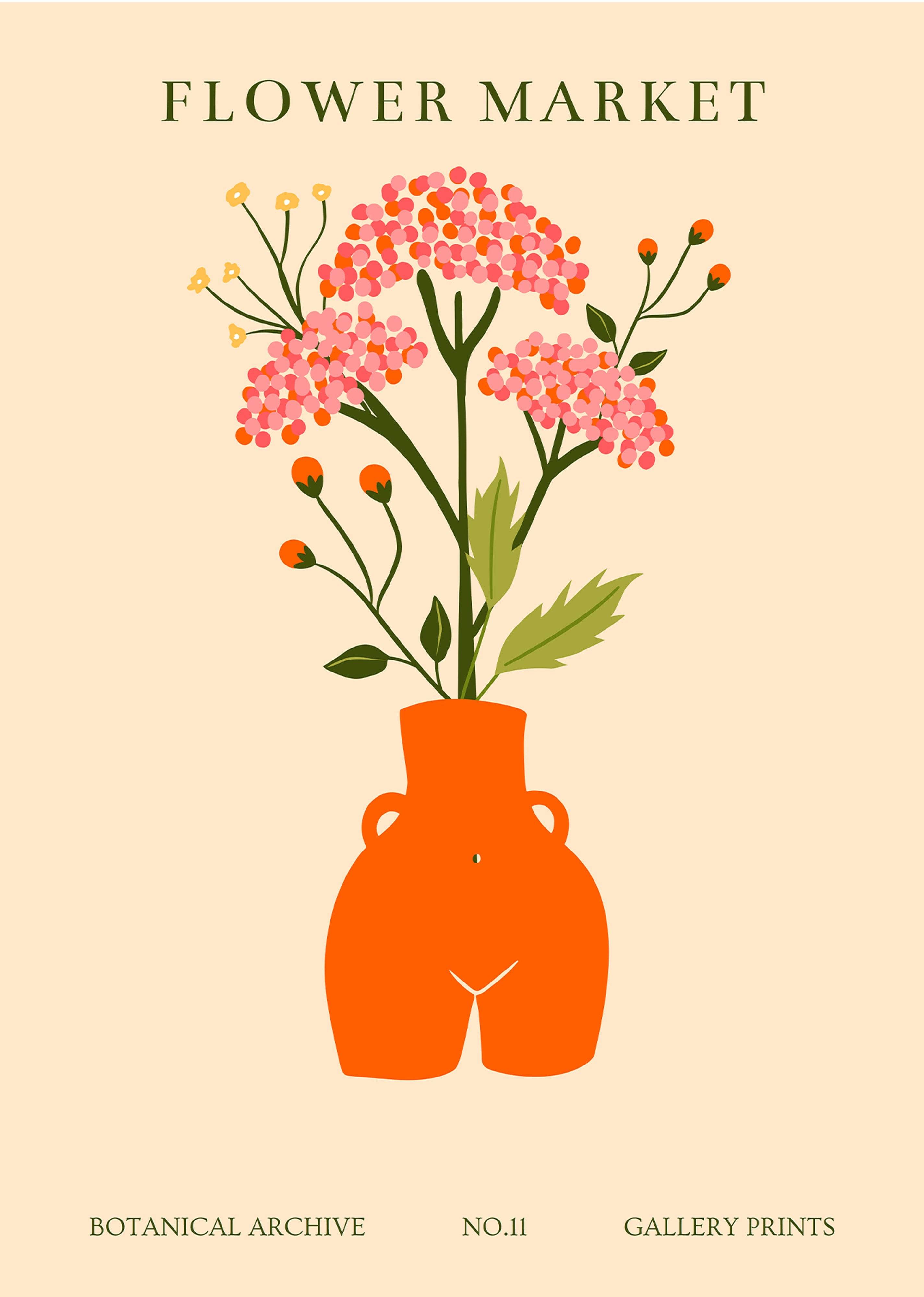 Set of 3 Wall Art Prints – Red Tulips, Flower Market & Modern Coneflower Botanical Collection