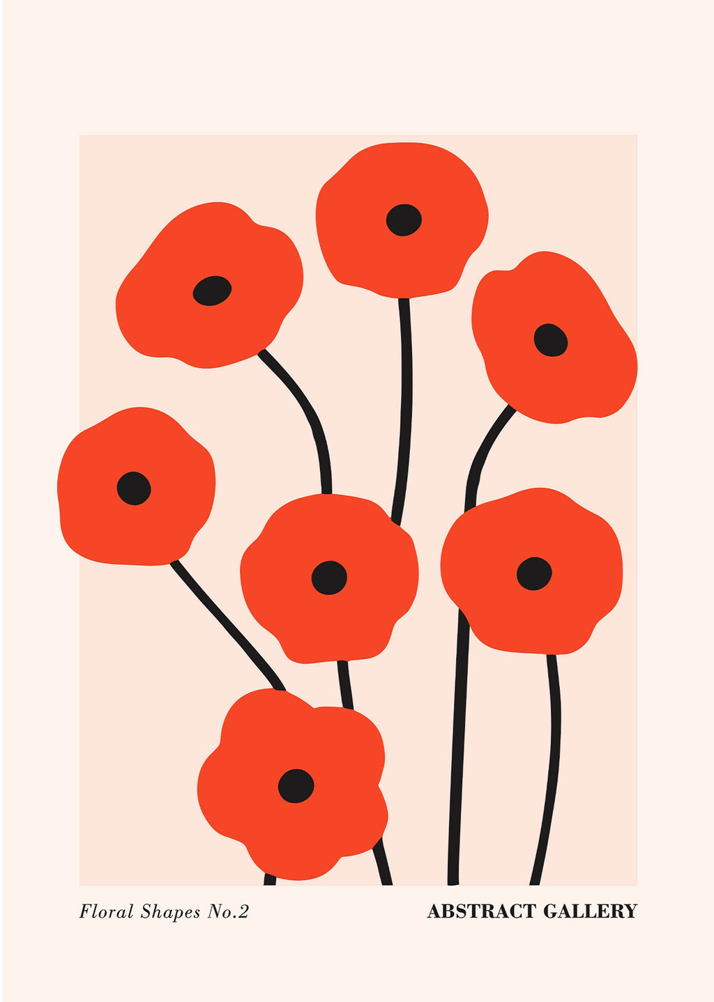 Set of 2 Red Floral Wall Art Prints – Abstract Botanical Shapes & Tadeusz Makowski Field Flowers Gallery Set