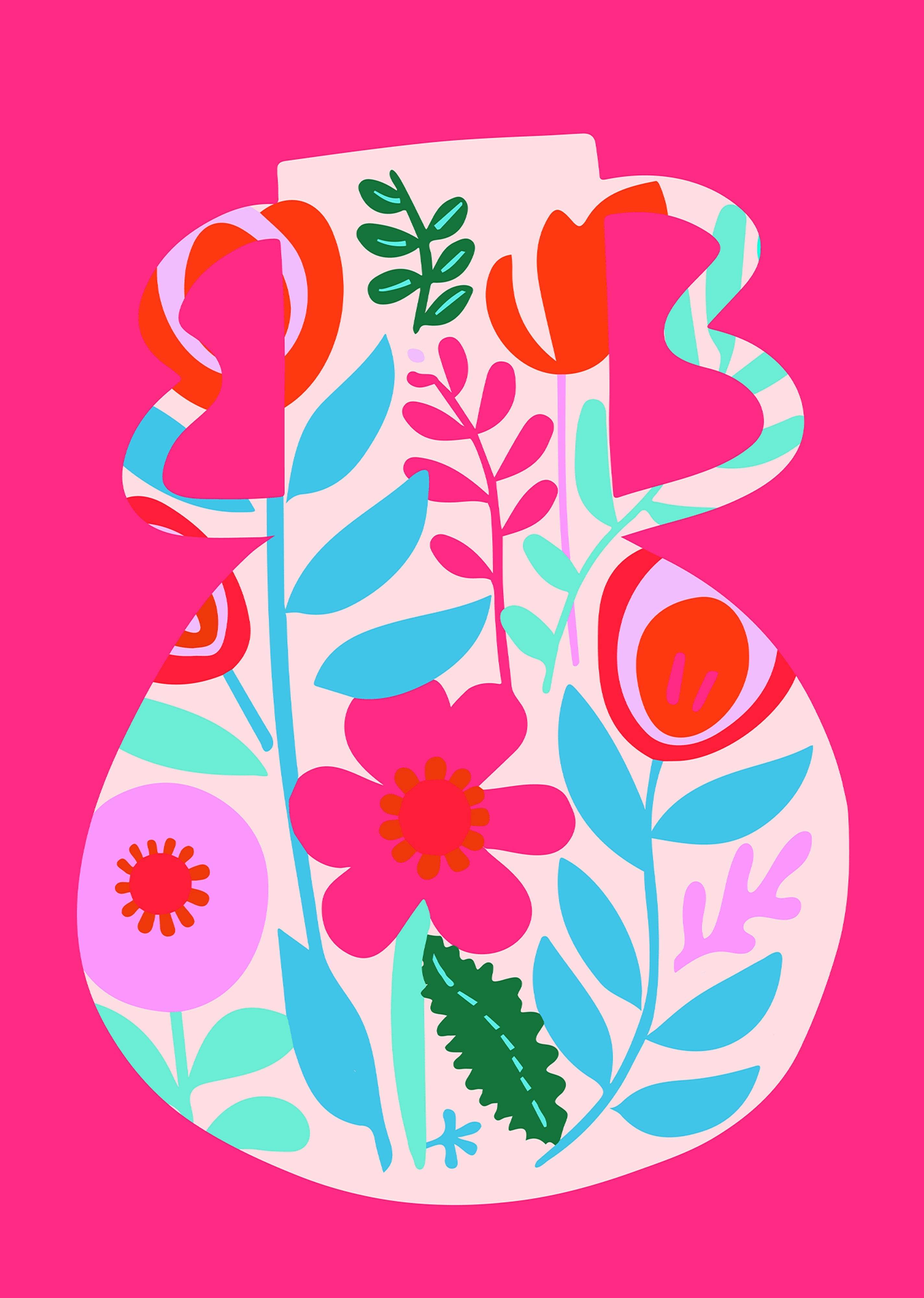 Pink Floral Vase Poster - Hakyarts