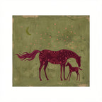 Canvas Print Burgundy Horses in Green Grass | Contemporary Equine Canvas Print