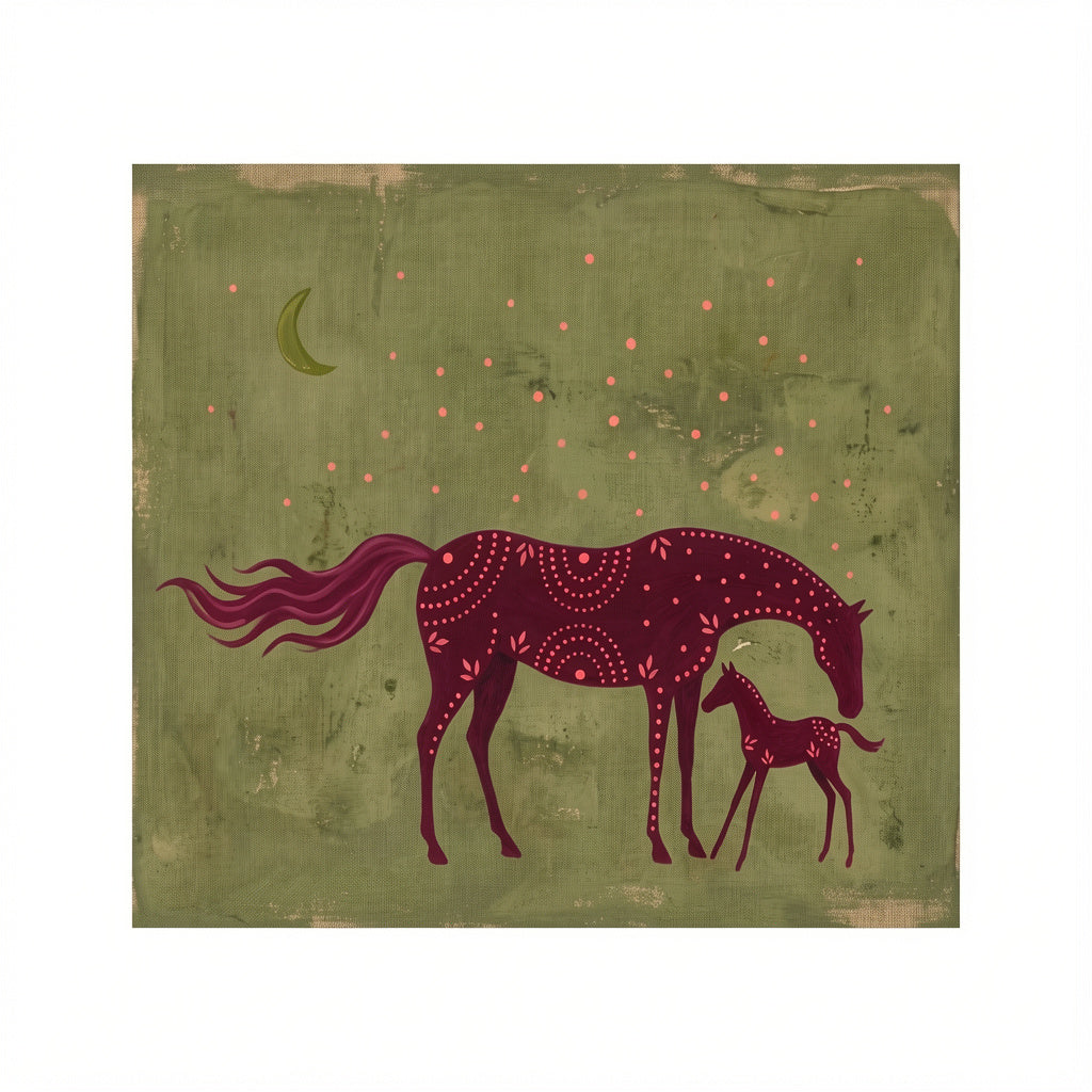 Canvas Print Burgundy Horses in Green Grass | Contemporary Equine Canvas Print