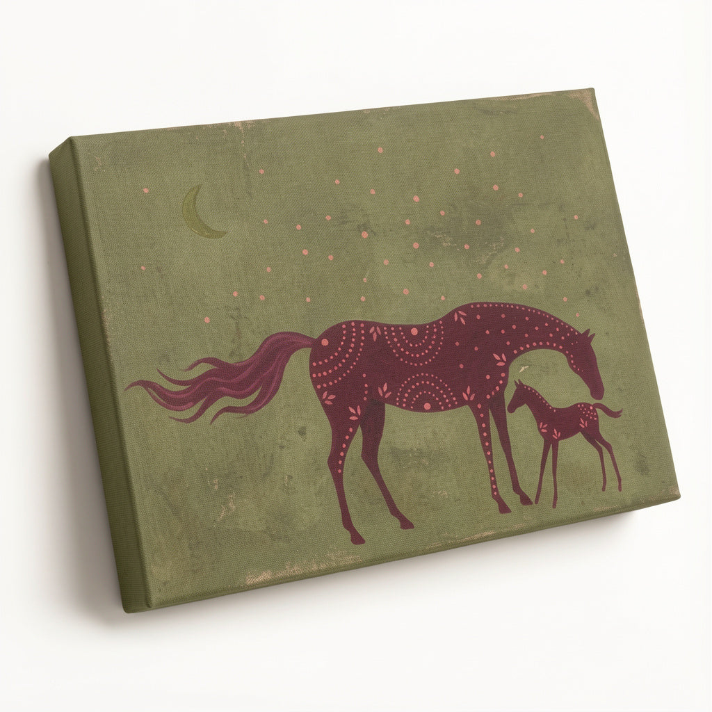 Canvas Print Burgundy Horses in Green Grass | Contemporary Equine Canvas Print