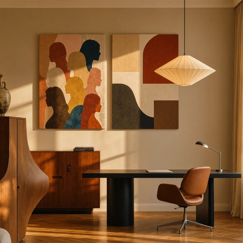 Set of 2 Canvas Prints – Figurative Silhouettes Variation I & Earthy Structural Forms | Figurative and Brutalist Wall Art