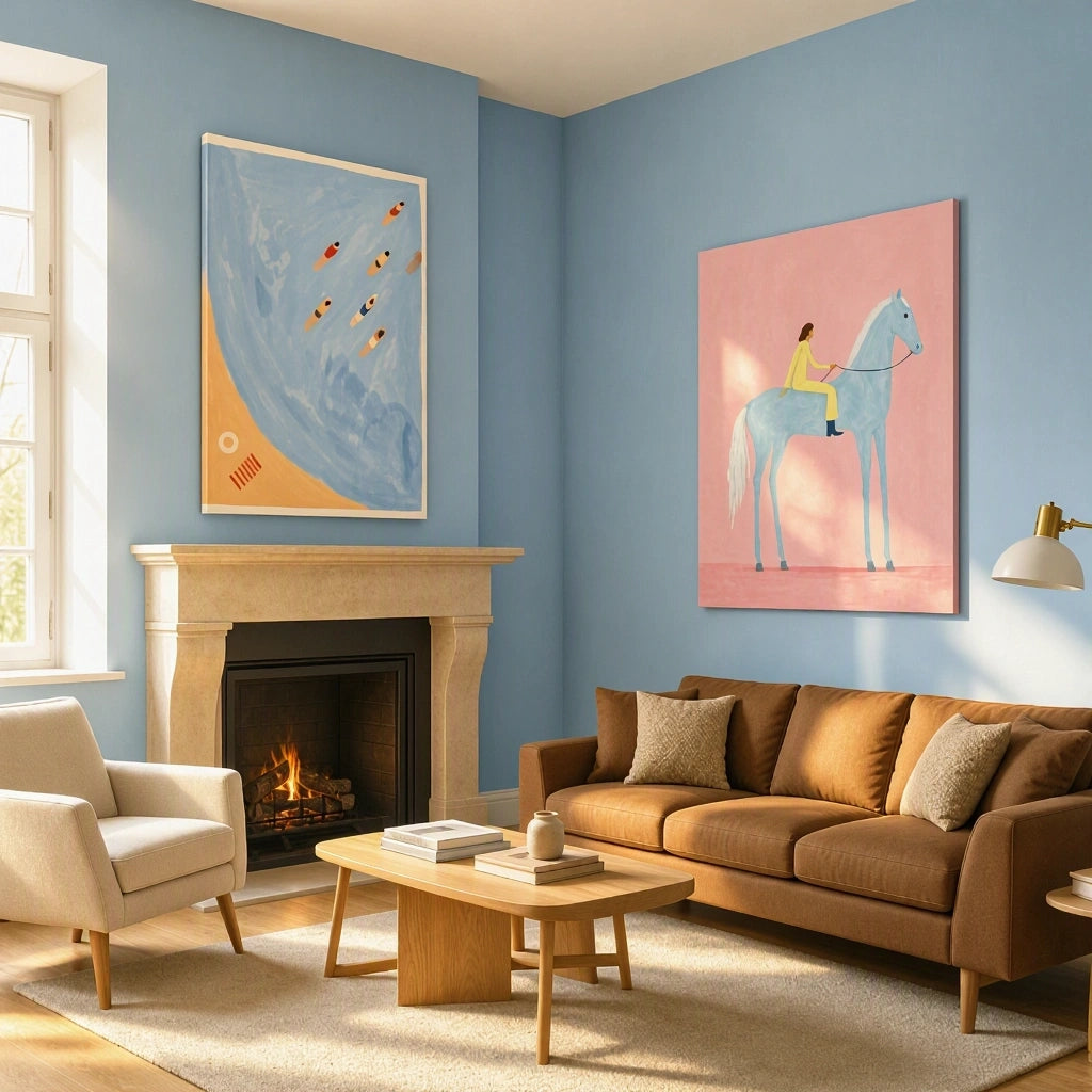 Set of 2 Canvas Prints – Summer Waters & Horse and Rider | Coastal and Equestrian Wall Art