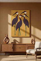 Canvas Print Burgundy Birds on Muted Caramel | Contemporary Bird Wall Art