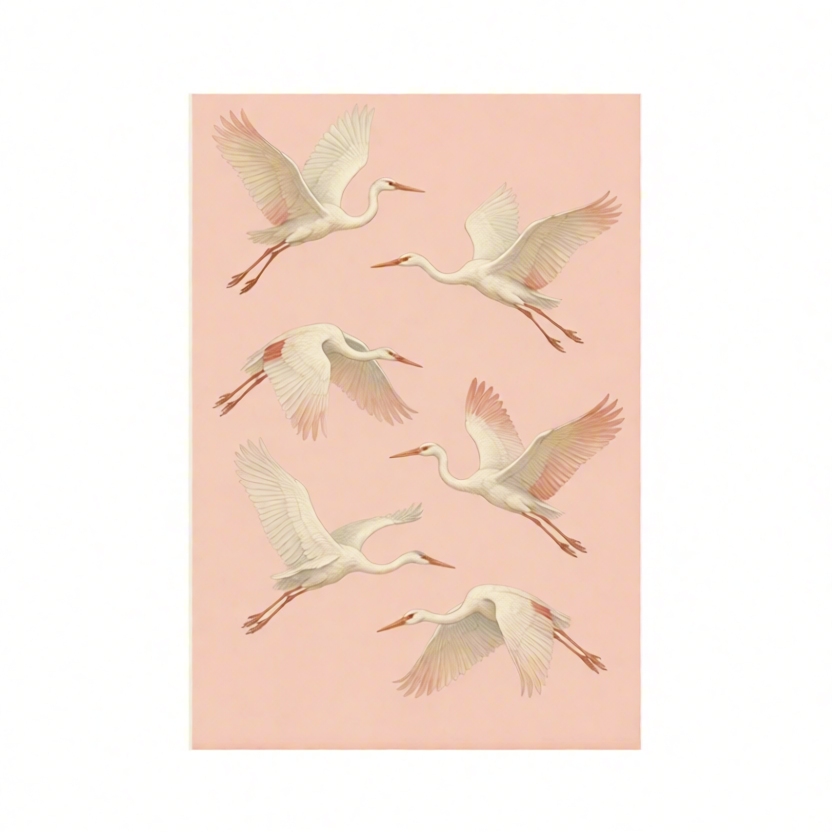 Canvas Print Flying Cranes on Pink | Japanese-Inspired Bird Wall Art