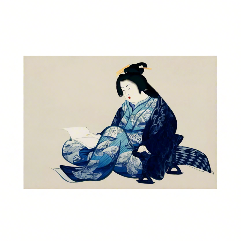 Canvas Print Kamisaka Sekka  - Reading lady from Momoyogusa