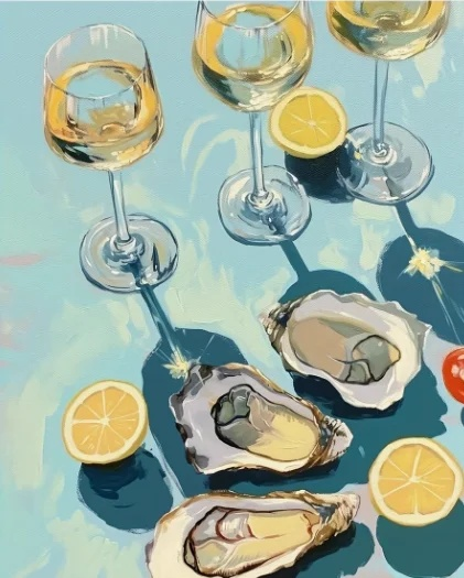 Set of 2 Canvas Prints – Oysters and Lemons & Sardines on the Table | Mediterranean Still Life Wall Art
