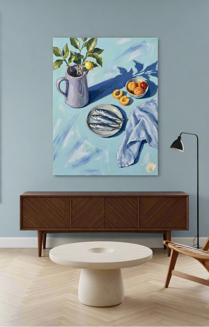 Canvas Print Sardines on the Table - Mediterranean Still Life Wall Art