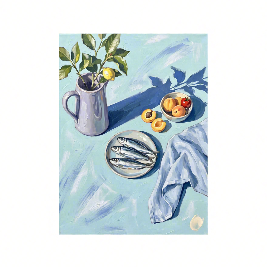 Canvas Print Sardines on the Table - Mediterranean Still Life Wall Art