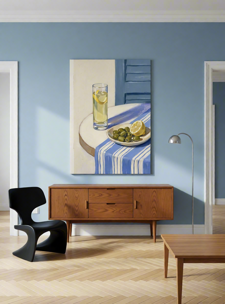 Canvas Print Olives on the Table | Mediterranean Still Life Wall Art
